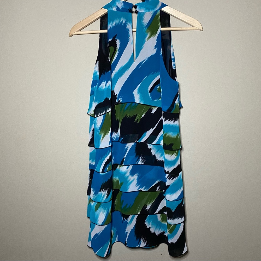 Kenneth Cole Dress Size 6 Blue Green Black Sleeveless Tiered Layered Cowl Neck - Picture 2 of 8